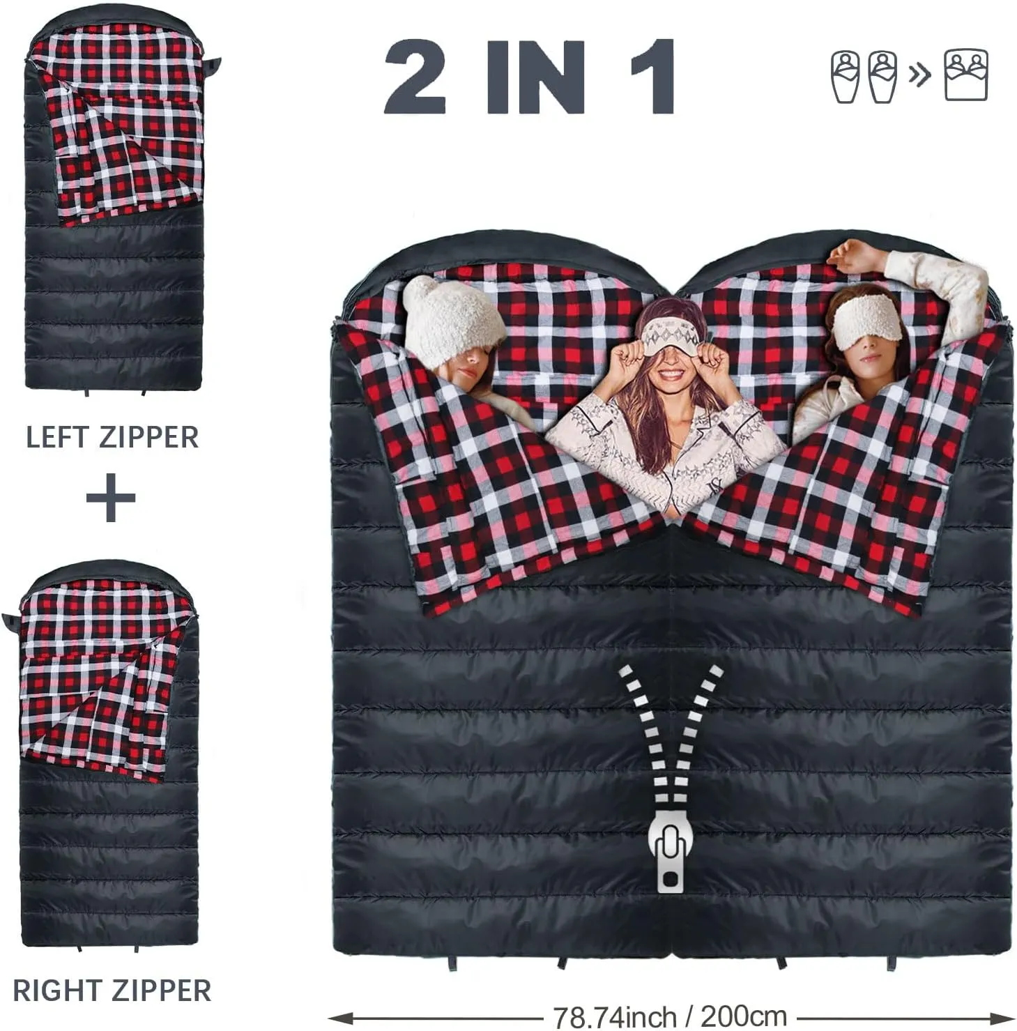 0 Degree Sleeping Bag 100% Cotton Flannel XXL Cold Weather Winter Oversized Sleeping Bag for Adults Camping Zero Degree Big and Tall with Compression Sack