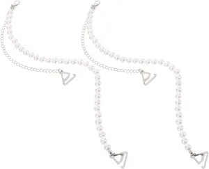 1 Pair Adjustable Straps Pearl Bra Straps Underwear Strings Invisible Non- Skid Bra Belt for Bra Tops Dress Accessories