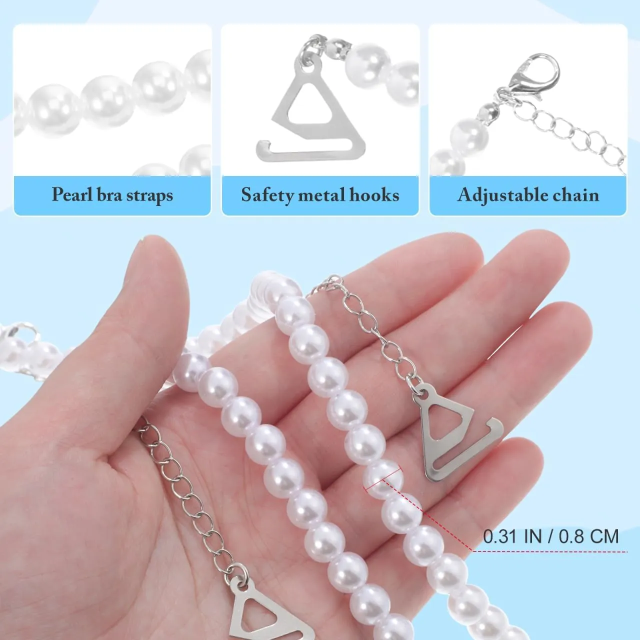 1 Pair Adjustable Straps Pearl Bra Straps Underwear Strings Invisible Non- Skid Bra Belt for Bra Tops Dress Accessories