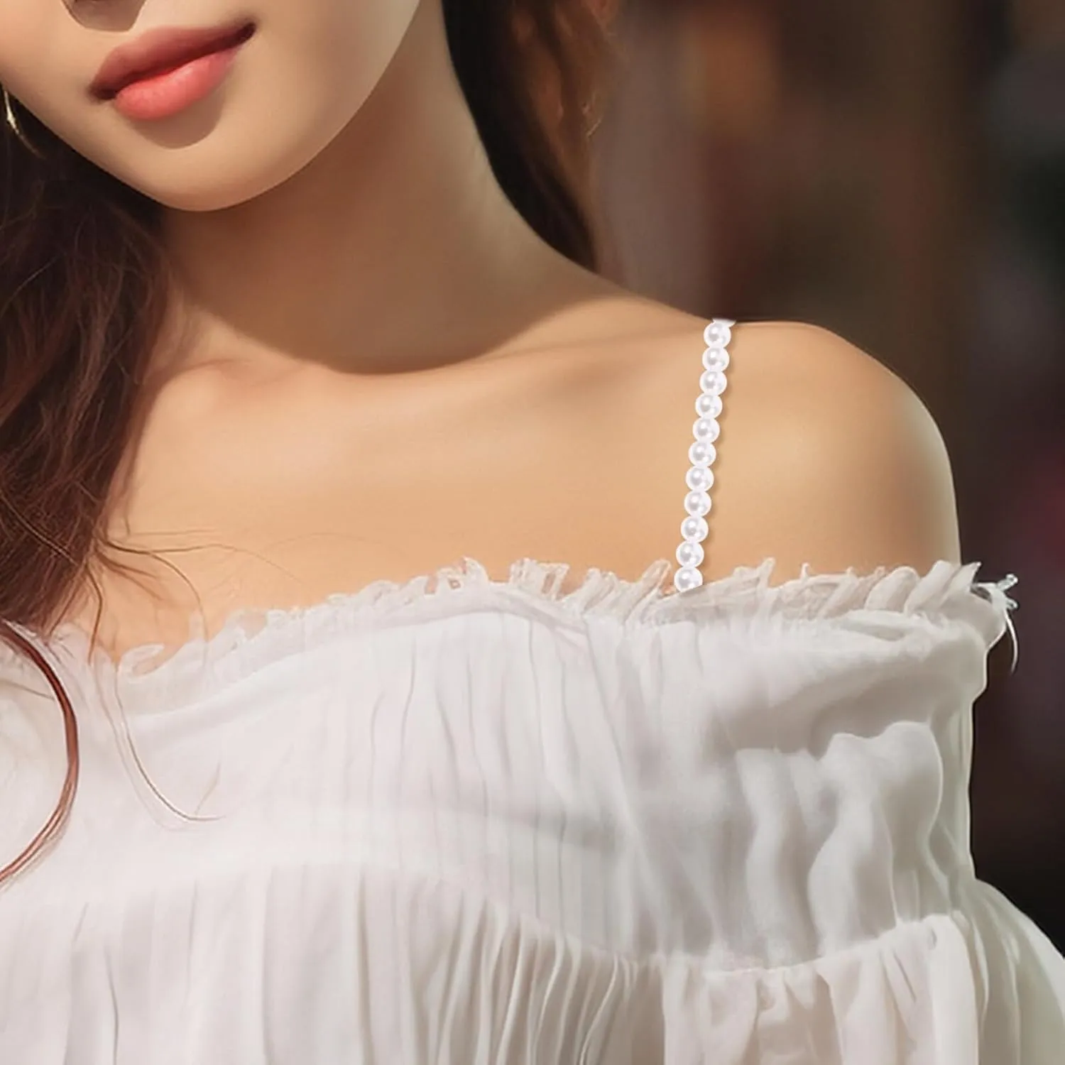 1 Pair Adjustable Straps Pearl Bra Straps Underwear Strings Invisible Non- Skid Bra Belt for Bra Tops Dress Accessories