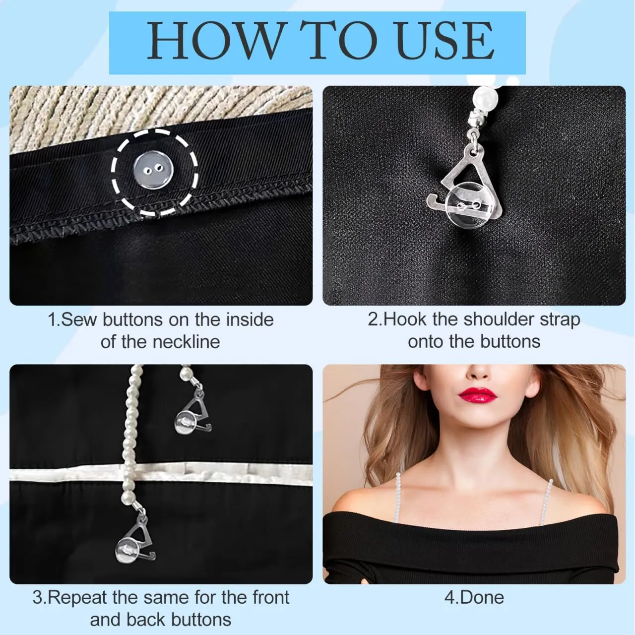 1 Pair Adjustable Straps Pearl Bra Straps Underwear Strings Invisible Non- Skid Bra Belt for Bra Tops Dress Accessories