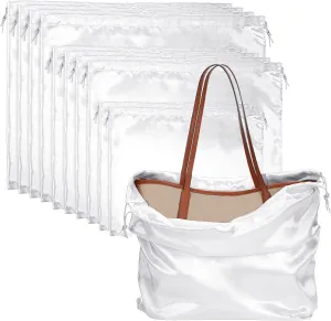 10 Pcs Dust Bags for Purses and Handbags Silk Dust Cover Bag for Handbags Purses Shoes Boots Silk Drawstring for Storage, 3 Sizes(White)