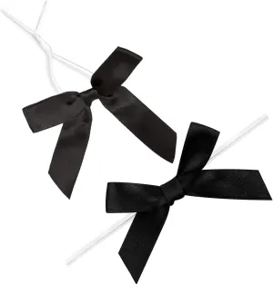 100 Pack Black Satin Ribbon Twist Tie Bows for Treat Bags, Gift Bags, Bakery Candy Bags and Package Decorating Ribbon Bow, Bowknot for Gifts
