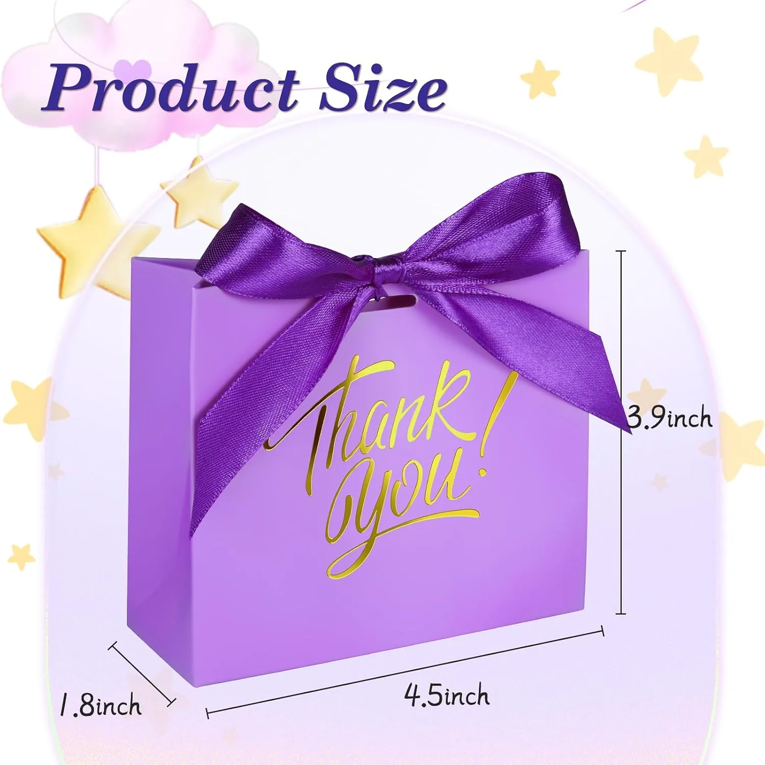 100 Pack Small Thank You Gift Bags, 4.5x1.8x3.9in Party Favor Bags Boxes with Bow Ribbon, Small Paper Gift Bags with Gold Foil Printed, Mini Candy Treat Bags for Birthday Wedding Party Holiday