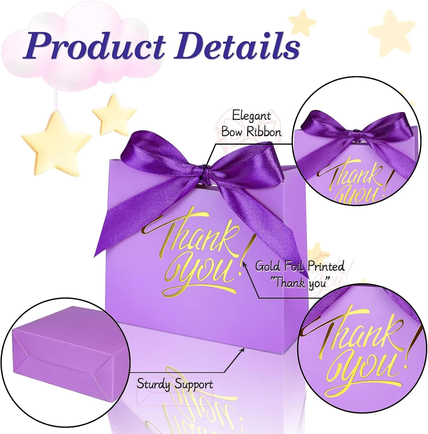 100 Pack Small Thank You Gift Bags, 4.5x1.8x3.9in Party Favor Bags Boxes with Bow Ribbon, Small Paper Gift Bags with Gold Foil Printed, Mini Candy Treat Bags for Birthday Wedding Party Holiday