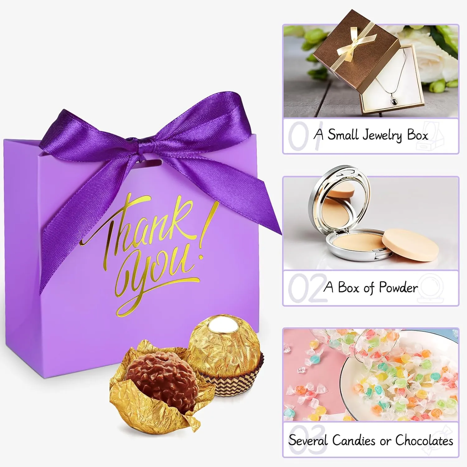 100 Pack Small Thank You Gift Bags, 4.5x1.8x3.9in Party Favor Bags Boxes with Bow Ribbon, Small Paper Gift Bags with Gold Foil Printed, Mini Candy Treat Bags for Birthday Wedding Party Holiday