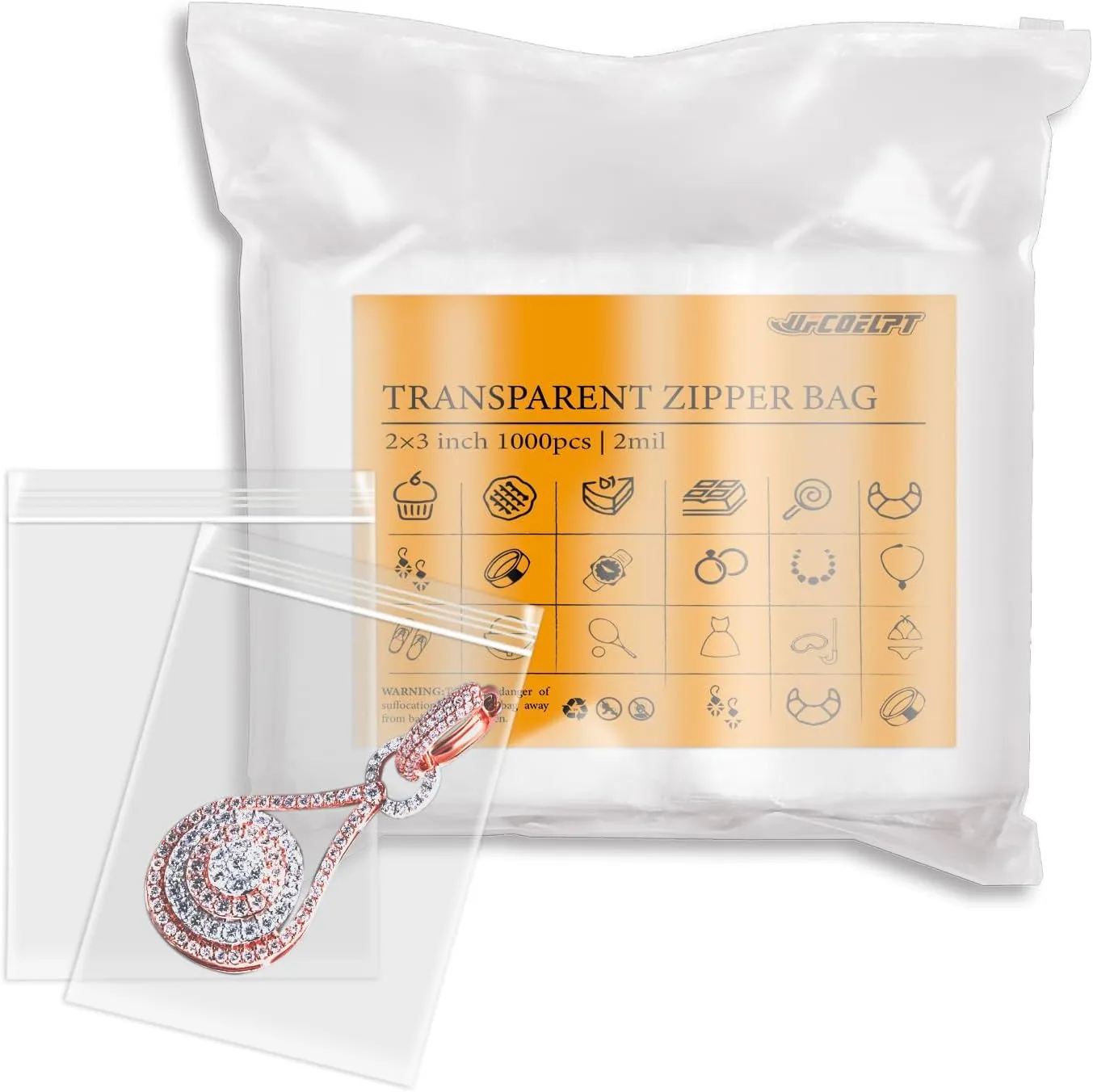 1000 Count 2x3 Small Plastic Bags, Resealable Mini Zip Baggies, 2mil Reclosable Tiny Zipper Lock Bags for Jewelry, Pills