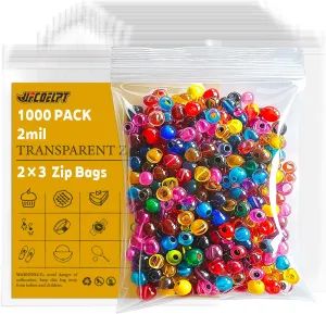 1000 Count 2x3 Small Plastic Bags, Resealable Mini Zip Baggies, 2mil Reclosable Tiny Zipper Lock Bags for Jewelry, Pills
