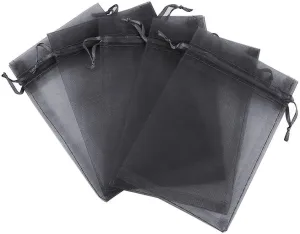 100/200PCS Organza Gift Candy Sheer Bags Mesh Jewelry Pouches Drawstring Bulk for Wedding Party Favors Christmas (4" X 6"(100PCS), Black)