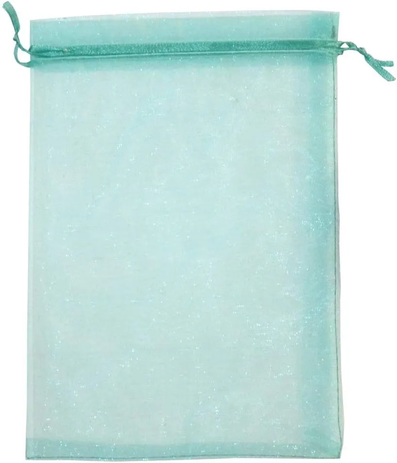 100pcs Organza Pouch Bag Drawstring 6"x9" 16x22cm Strong Gift Candy Bag Jewelry Party Wedding Favor (Aquamarine)