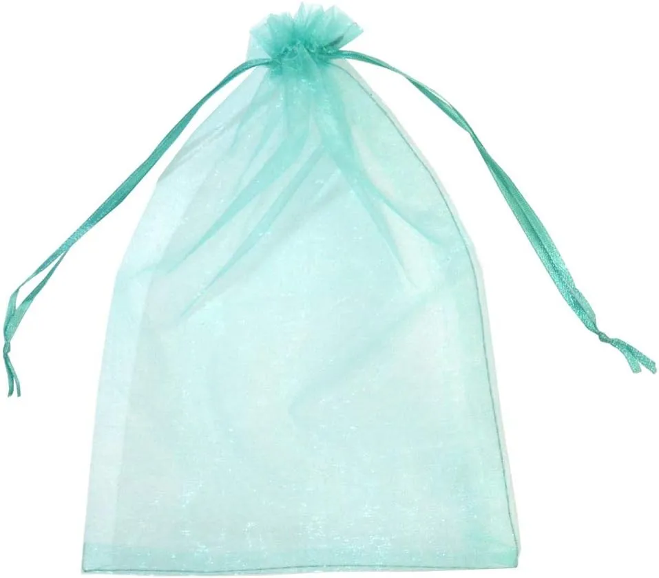 100pcs Organza Pouch Bag Drawstring 6"x9" 16x22cm Strong Gift Candy Bag Jewelry Party Wedding Favor (Aquamarine)