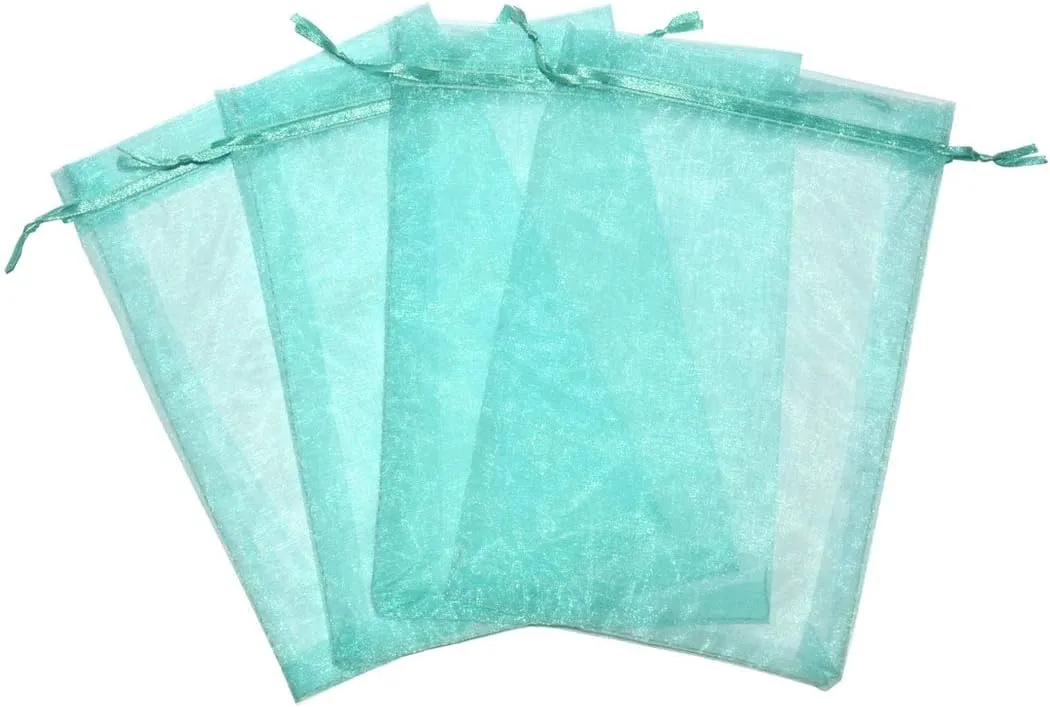 100pcs Organza Pouch Bag Drawstring 6"x9" 16x22cm Strong Gift Candy Bag Jewelry Party Wedding Favor (Aquamarine)