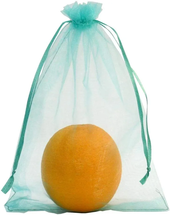 100pcs Organza Pouch Bag Drawstring 6"x9" 16x22cm Strong Gift Candy Bag Jewelry Party Wedding Favor (Aquamarine)