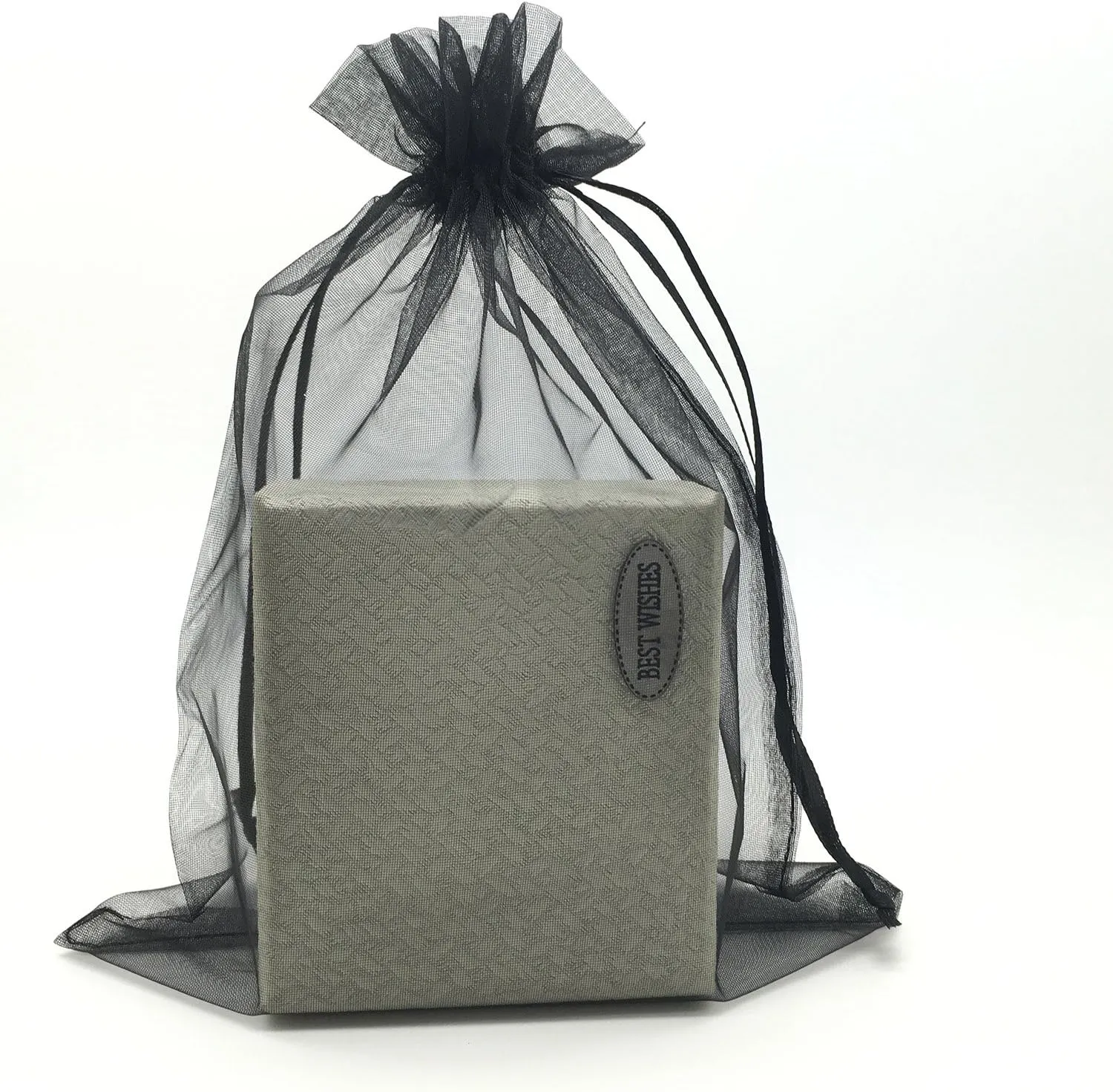 100pcs Organza Pouch Bag Drawstring 6"x9" 16x22cm Strong Gift Candy Bag Jewelry Party Wedding Favor (Black)