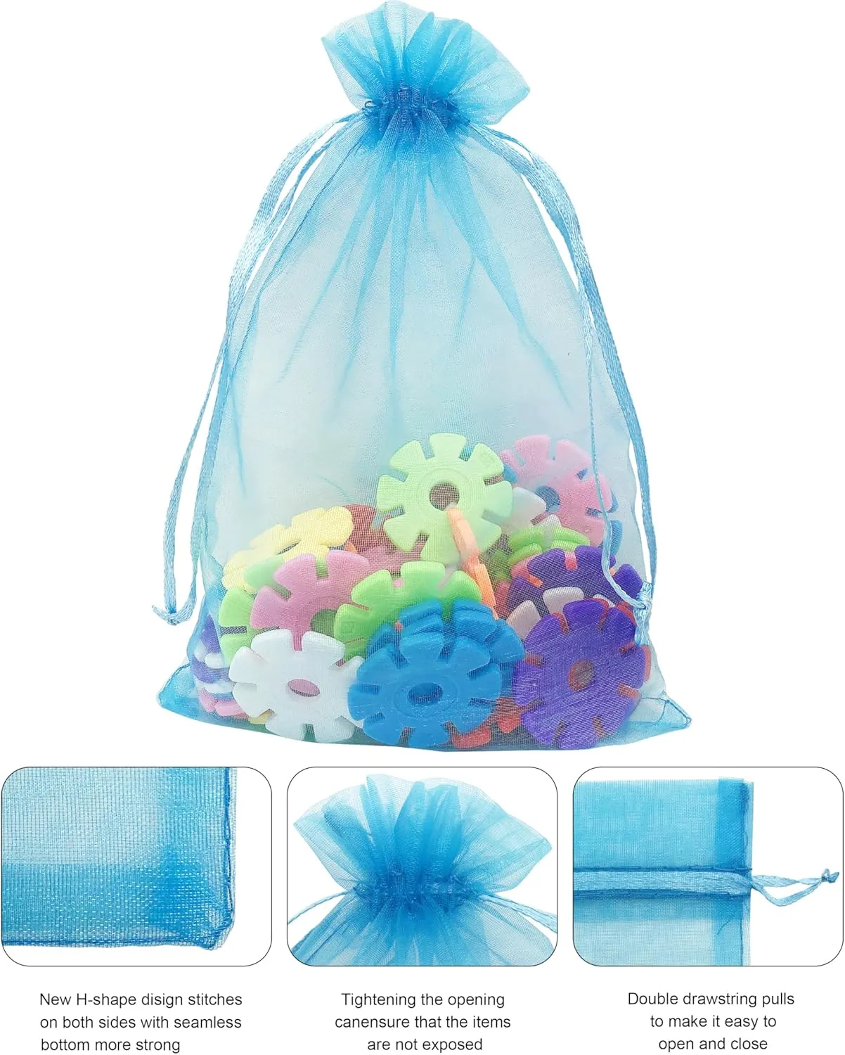 100PCS Sheer Organza Bags - 5X7 inches Turquoise Mesh Drawstring Jewelry Gift Bags for Wedding, Birthday, Shower & Party Favors