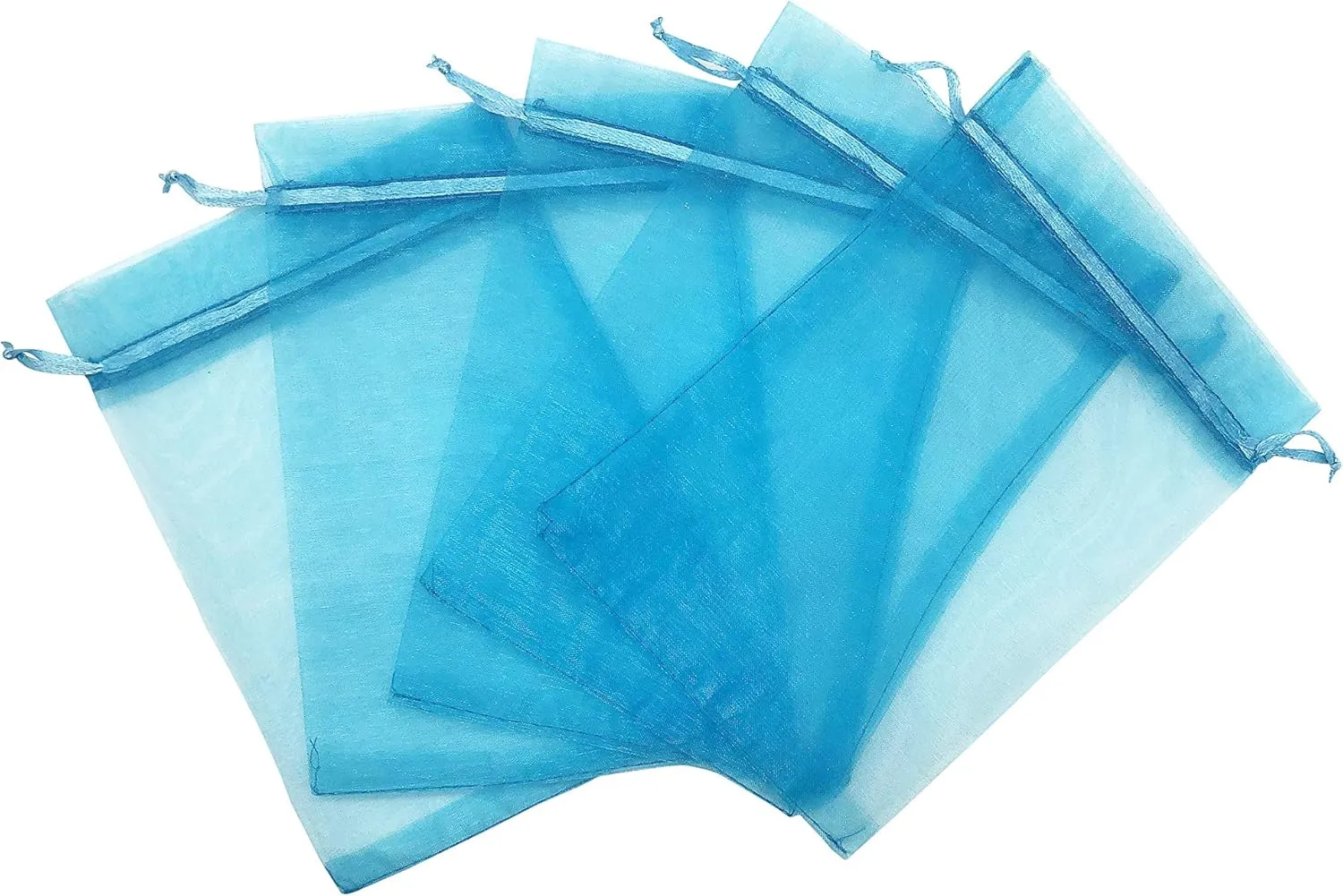 100PCS Sheer Organza Bags - 5X7 inches Turquoise Mesh Drawstring Jewelry Gift Bags for Wedding, Birthday, Shower & Party Favors