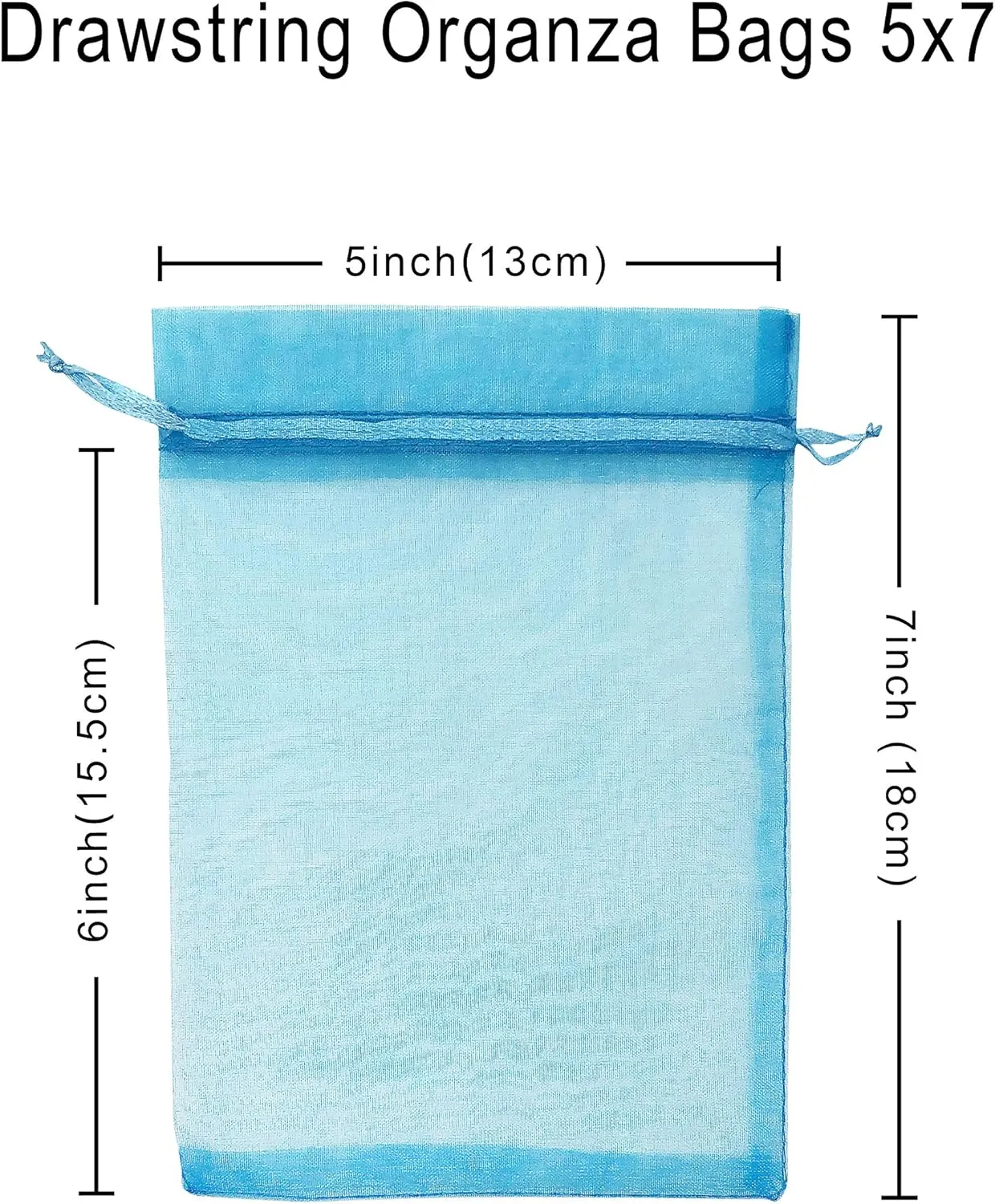 100PCS Sheer Organza Bags - 5X7 inches Turquoise Mesh Drawstring Jewelry Gift Bags for Wedding, Birthday, Shower & Party Favors