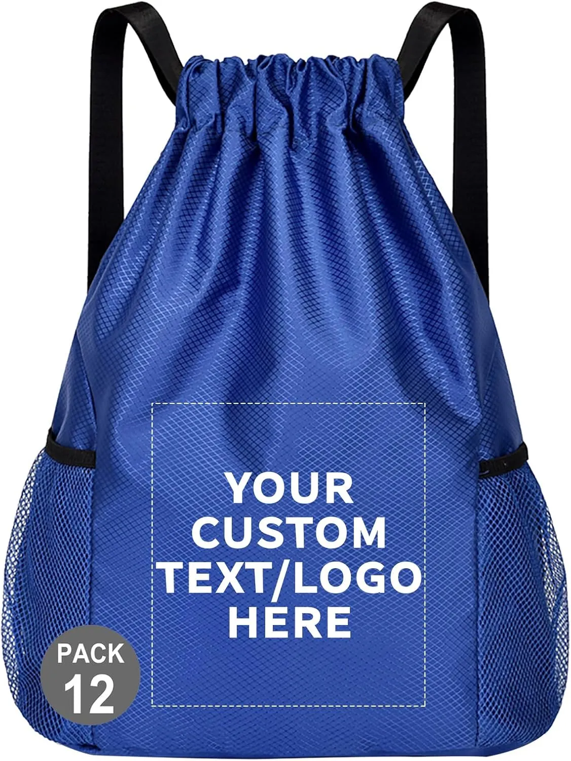 12 PCS Custom Drawstring Backpacks – Personalized Cinch Bags with Logo or Design, Waterproof, Adjustable Straps, Bulk Pack for Branding, Gym, Travel, or Promotions (Custom - Blue, 12 bags)