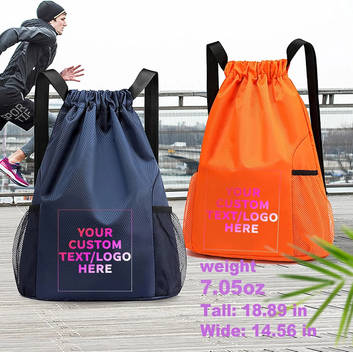 12 PCS Custom Drawstring Backpacks – Personalized Cinch Bags with Logo or Design, Waterproof, Adjustable Straps, Bulk Pack for Branding, Gym, Travel, or Promotions (Custom - Blue, 12 bags)