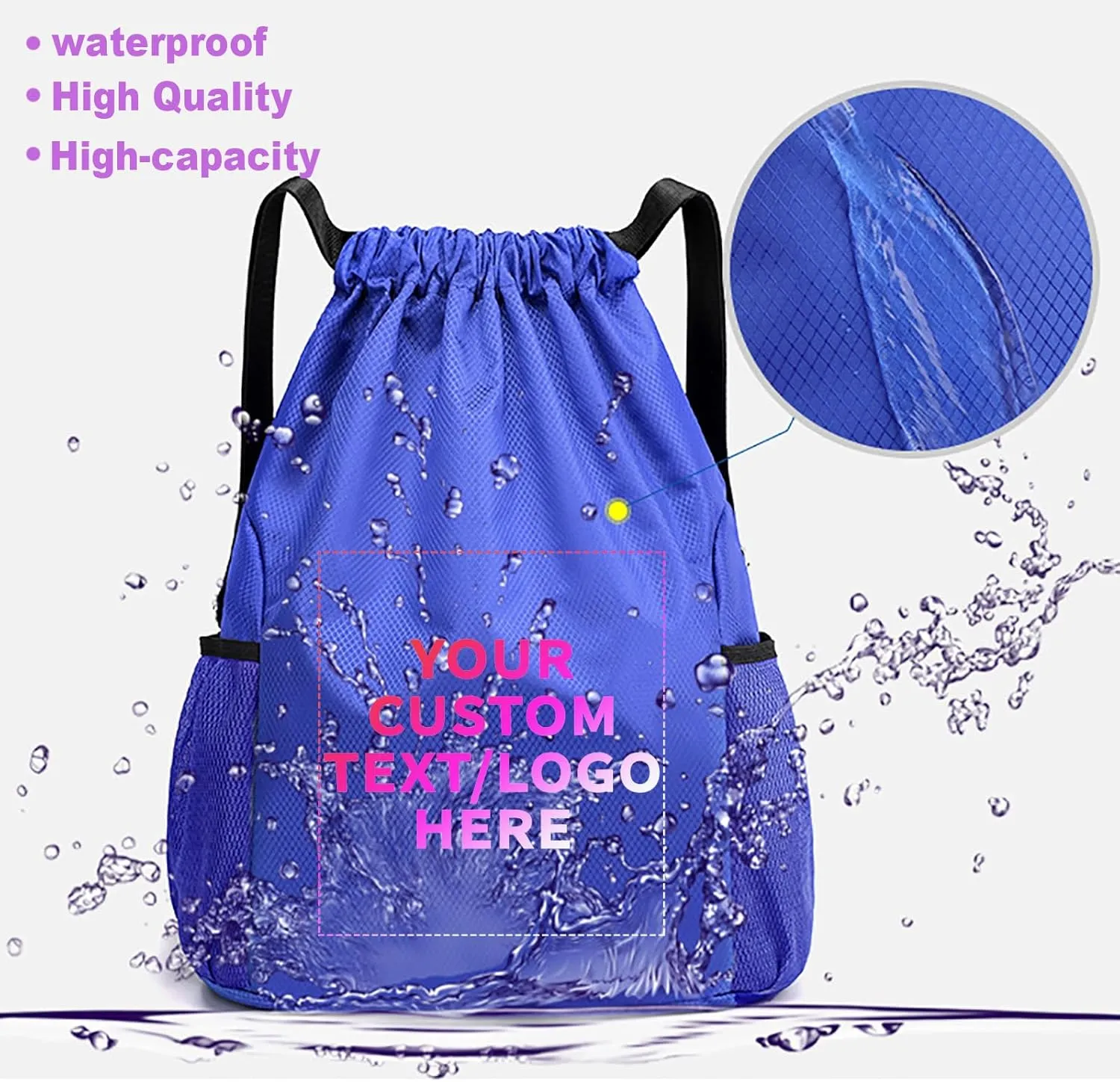 12 PCS Custom Drawstring Backpacks – Personalized Cinch Bags with Logo or Design, Waterproof, Adjustable Straps, Bulk Pack for Branding, Gym, Travel, or Promotions (Custom - Blue, 12 bags)
