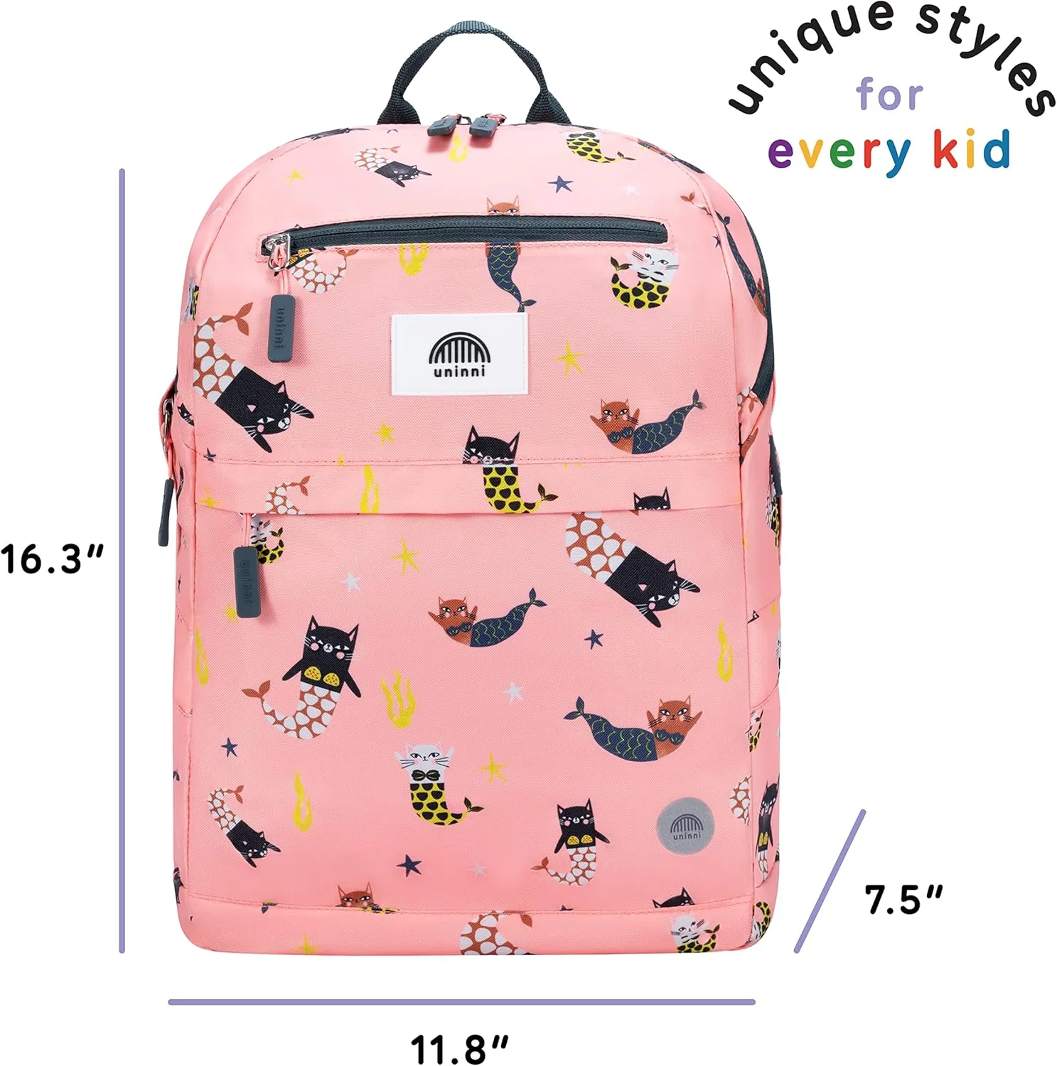 16" Kid's Backpack for Girls and Boys Age 6  with Padded, and Adjustable Shoulder Straps. Fits for Height 3'9" Above Kids (Cat Mermaid Pink)