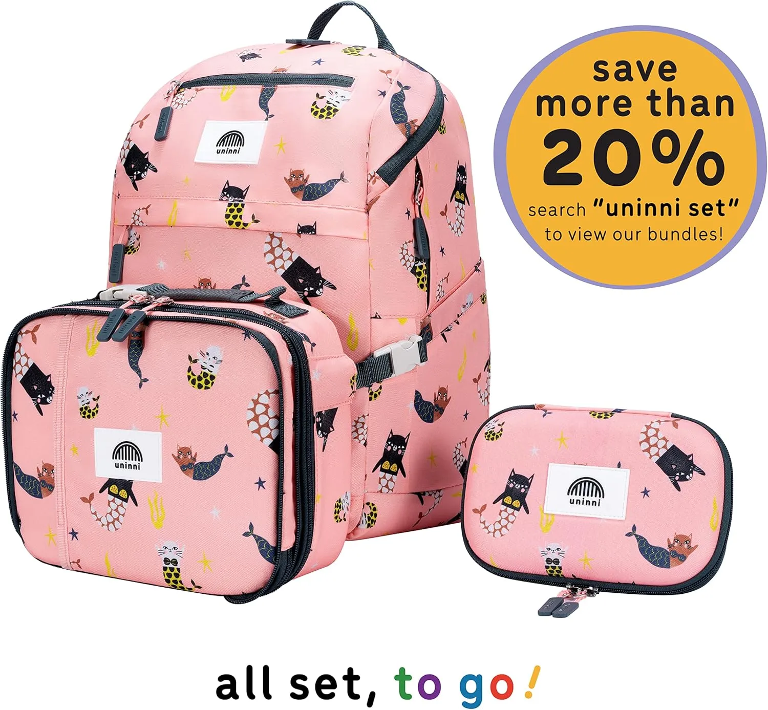 16" Kid's Backpack for Girls and Boys Age 6  with Padded, and Adjustable Shoulder Straps. Fits for Height 3'9" Above Kids (Cat Mermaid Pink)