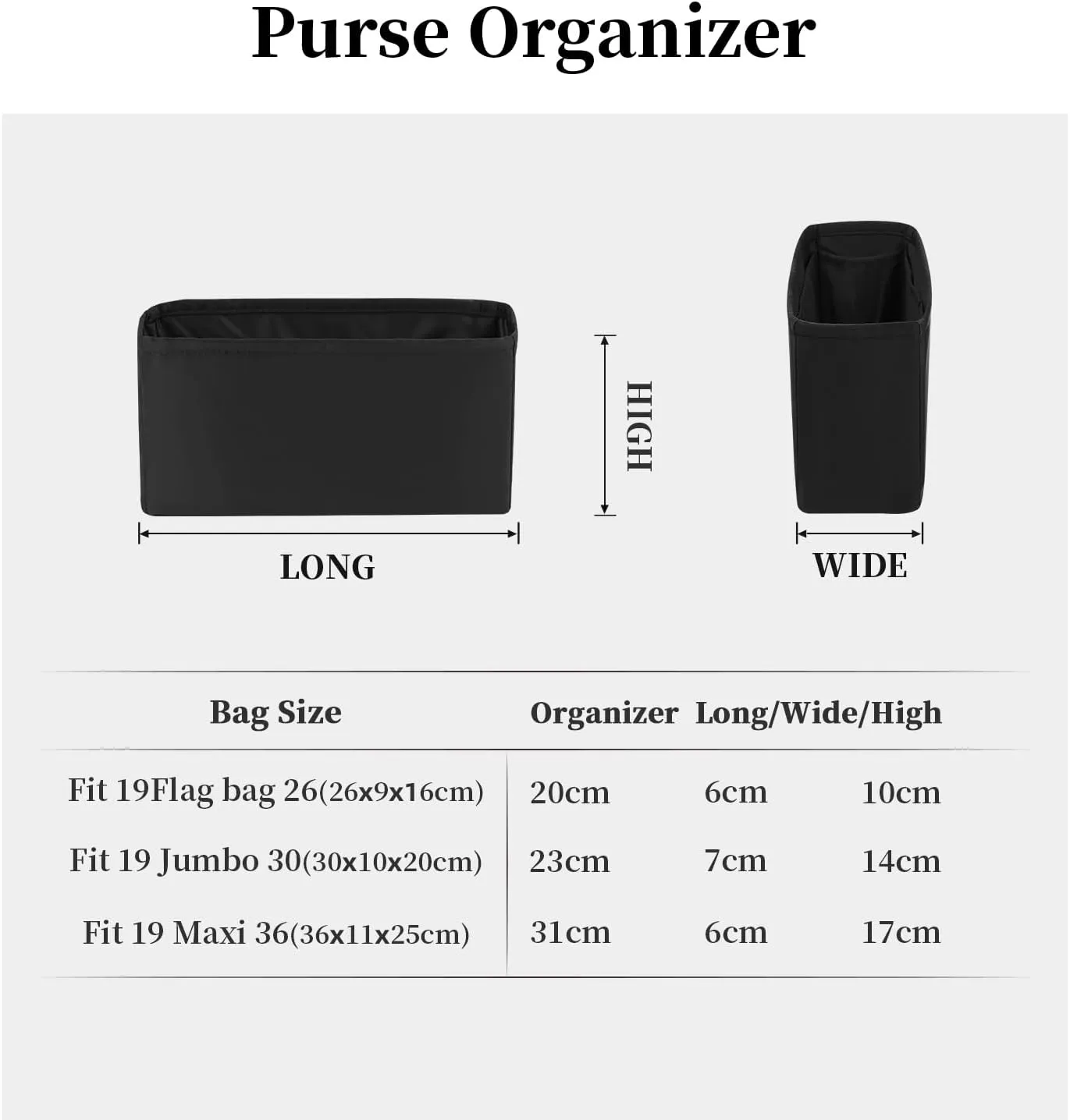 19 Jumbo Bag Organizer, Silky Organizer Insert Compatible with Chanel 19 Bag, Lightweight Inner Bag for Women Luxury Bags (Black, Jumbo30)