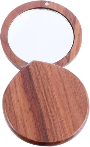 1Pc Portable Wooden Cosmetic Mirror for Women Compact Travel Makeup Mirror with Reflection for Go Touch Ups for Handbag and Purse Use
