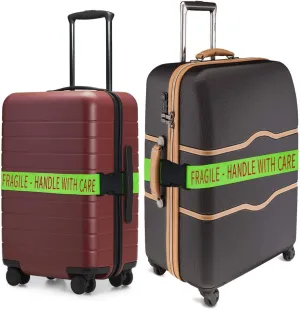 2 Pack - Bright Luggage Straps - Fragile - Handle with Care - for Airports/Travel - These Adjustable Straps Fit Almost All Suitcases Neon Green