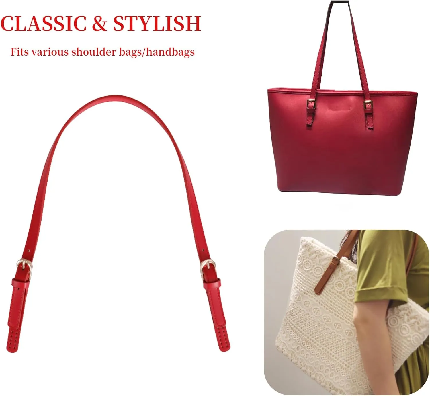 2 Pcs PU Leather Purse Straps with Adjustable Metal Buckle, 25.6-28In Hand bag Handles Shoulder Straps Replacement