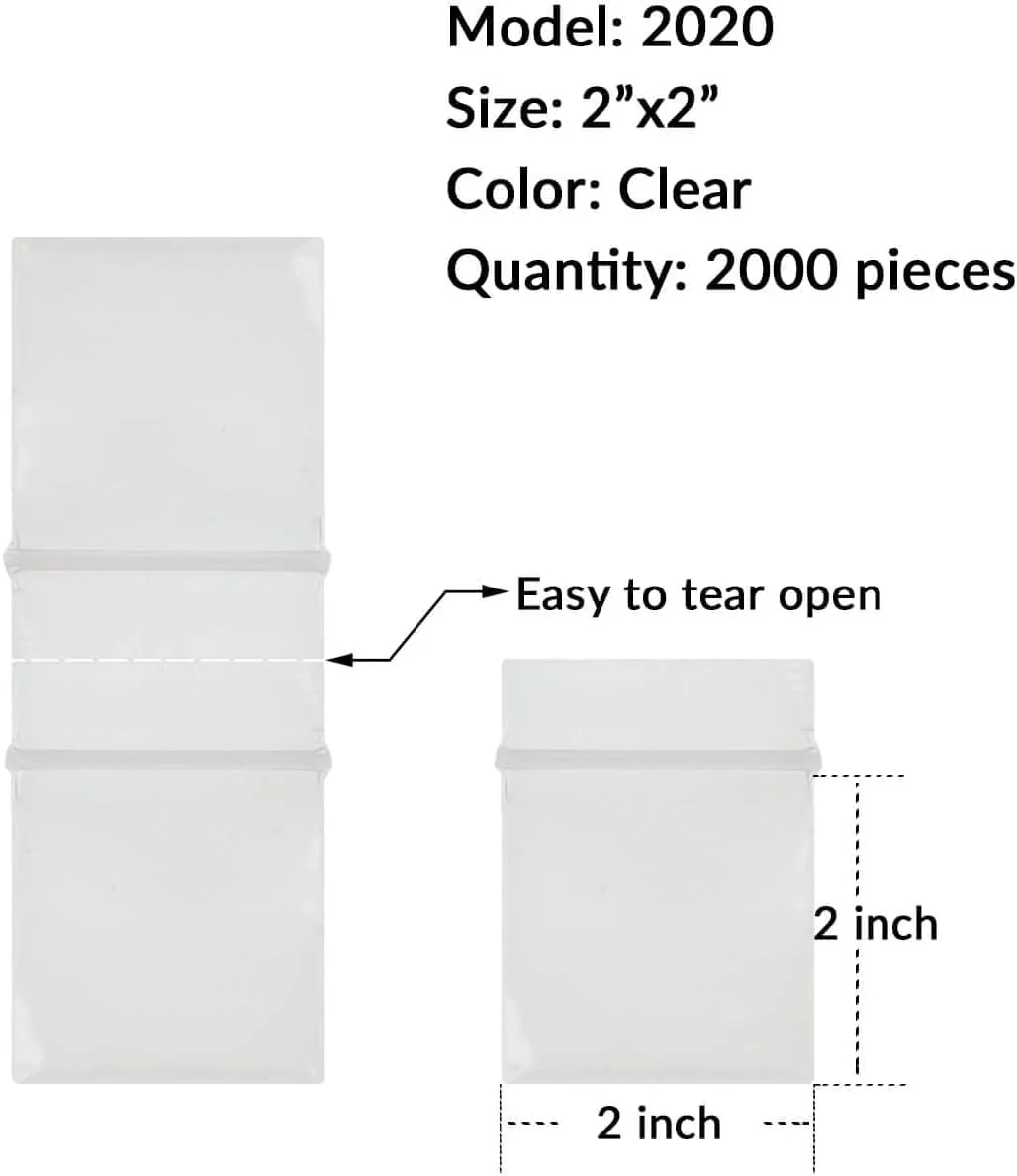 2000 Pcs Tiny Plastic Bags, 2"x2" Clear Small Zipper Sealable Storage Bags, Little Poly Ziplock Baggies For Gift, Screws and Candy