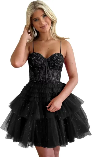2024 Short Homecoming Dresses Spaghetti Straps Puffy Glitter Tulle Prom Gown Applique Sweetheart Cocktail Dress RQ026