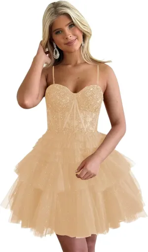 2024 Short Homecoming Dresses Spaghetti Straps Puffy Glitter Tulle Prom Gown Applique Sweetheart Cocktail Dress RQ026