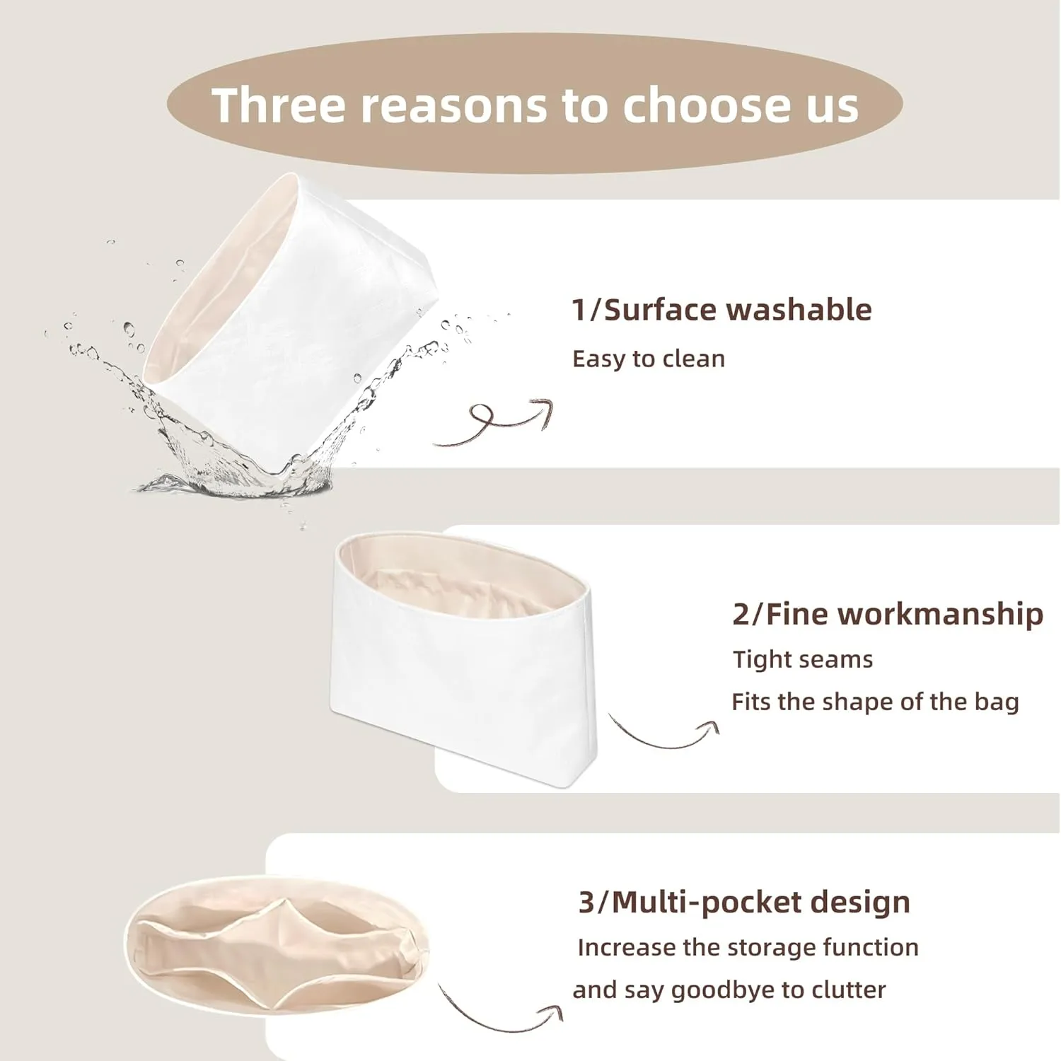 22 Bag Organizer Insert,Lightweight Bag Insert Compatible with Chanel 22, Waterproof Dupont Paper Surface and Silky Satin Lining (Craie, Mini)