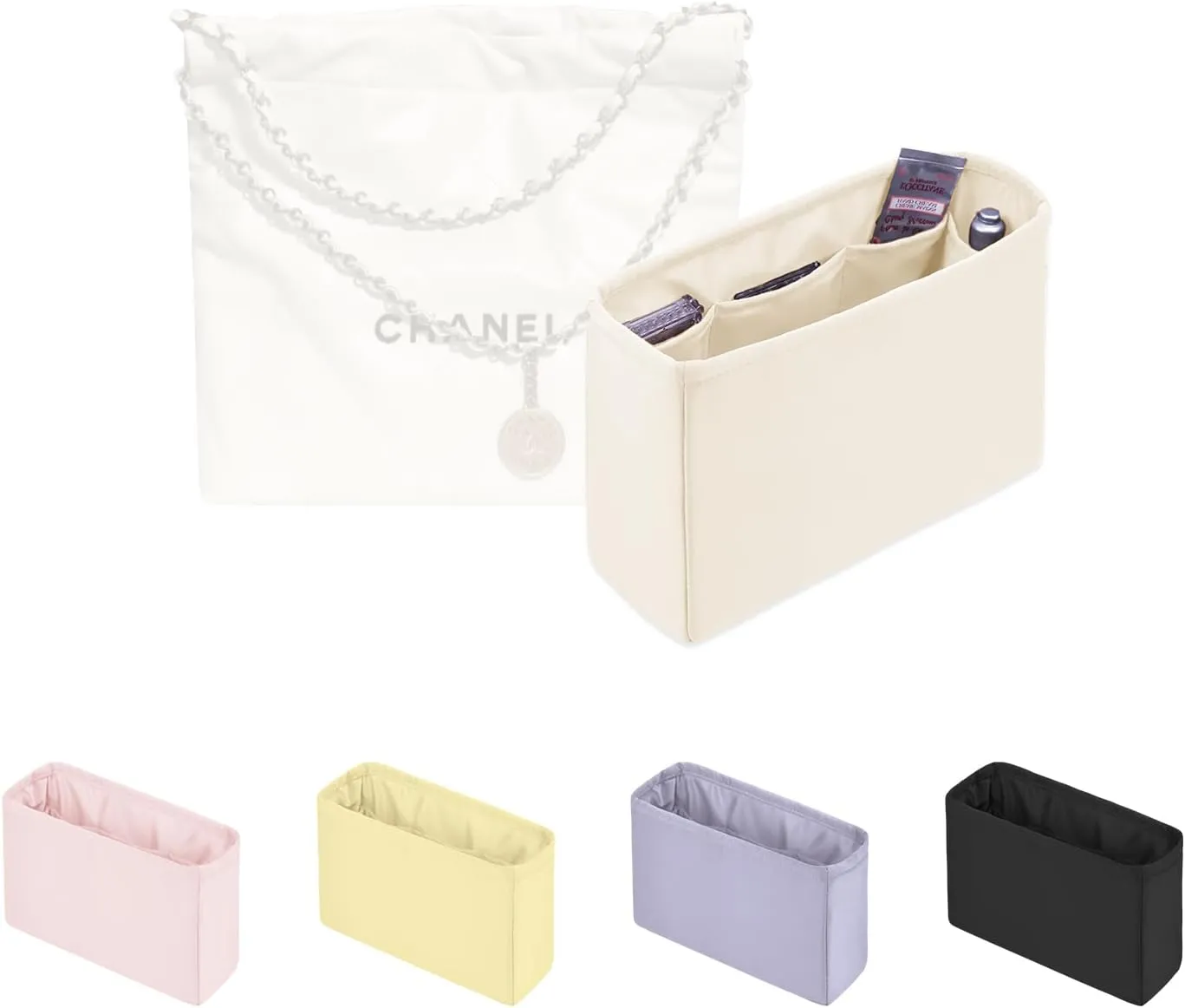 22 Insert Organizer With Silky Satin Compatible With Chanel 22 Small, Portable Inner Bag With Practical Pockets (Craie, Small)
