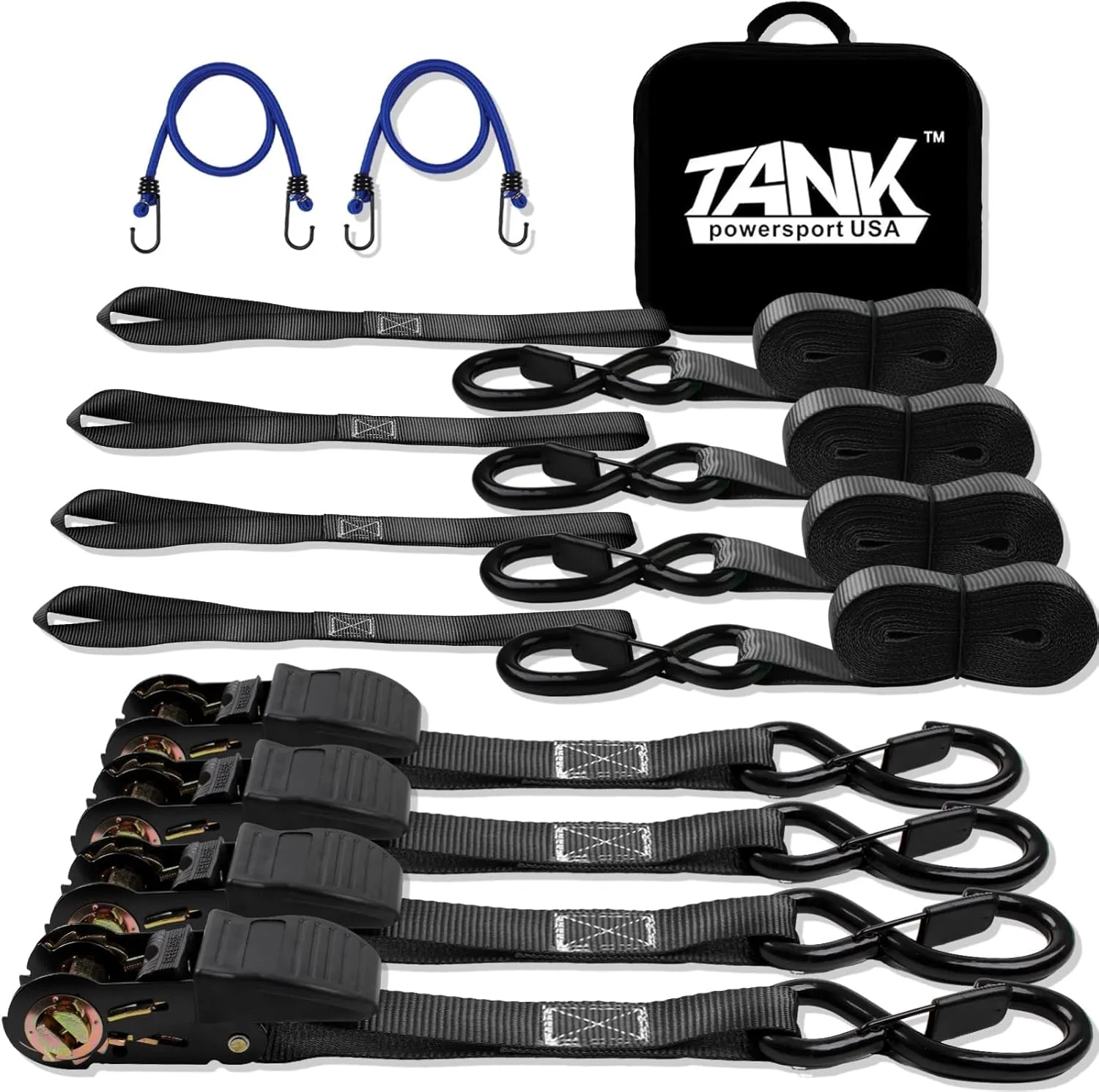 2200LB Heavy Duty Ratchet Straps(4 Pack), Tie Down Straps Ratchet with Soft Loops & Storage Bag, Straps for Trucks, Motorcycle, Trailer, Cargo Van(Black)