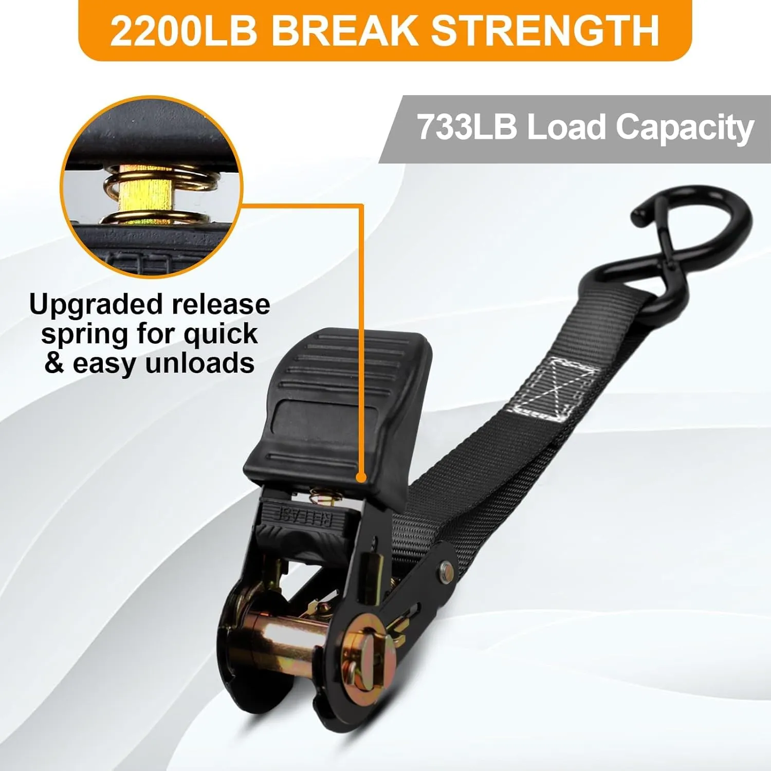 2200LB Heavy Duty Ratchet Straps(4 Pack), Tie Down Straps Ratchet with Soft Loops & Storage Bag, Straps for Trucks, Motorcycle, Trailer, Cargo Van(Black)