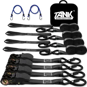 2200LB Heavy Duty Ratchet Straps(4 Pack), Tie Down Straps Ratchet with Soft Loops & Storage Bag, Straps for Trucks, Motorcycle, Trailer, Cargo Van(Black)