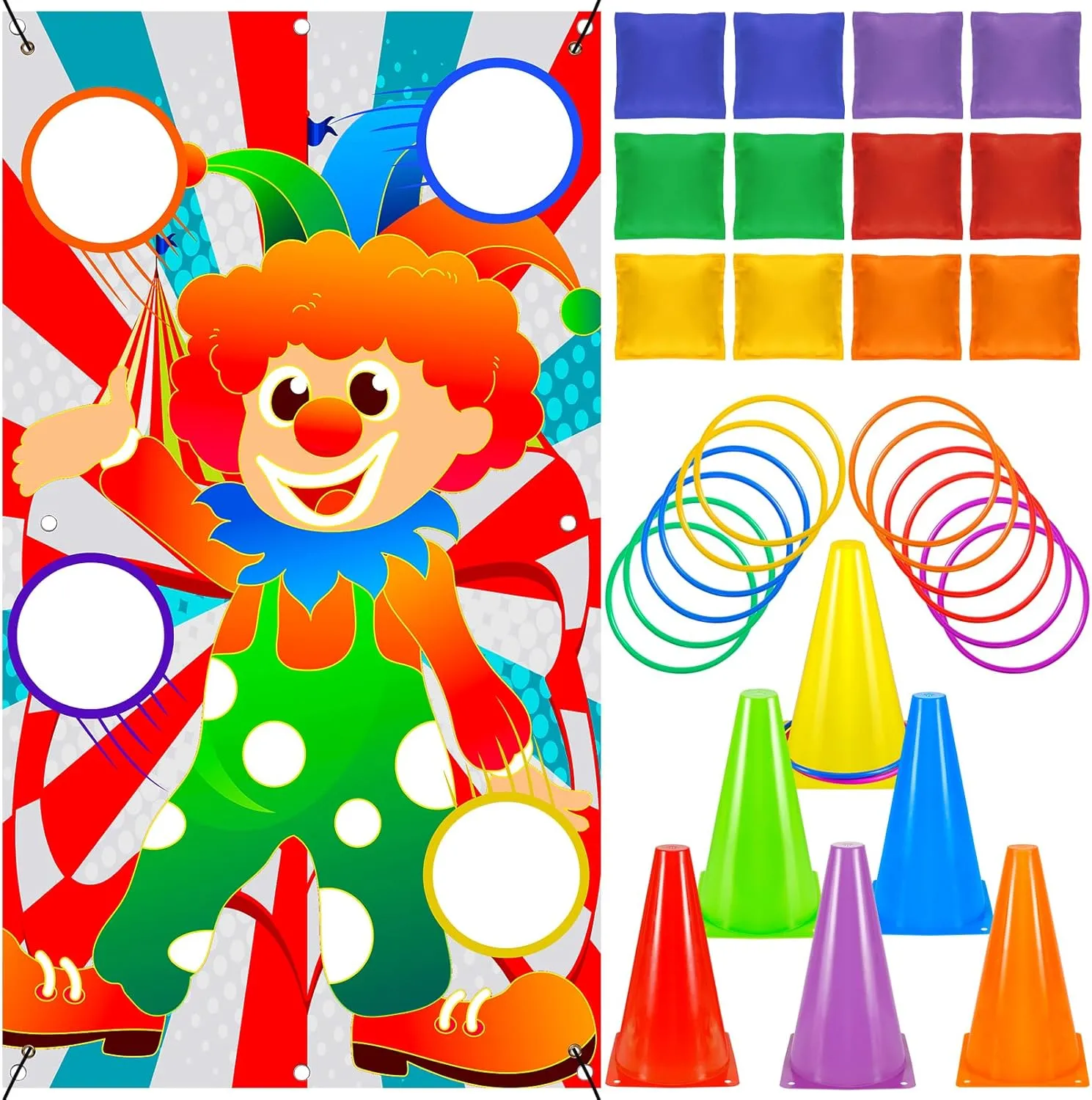 31PCS 3 in 1 Carnival Games,Bgtecho Easter Theme Party Toss Game Banner,Bean Bags Toss Games for Party Adult,Indoor Outdoor Throwing Games with Bean Bags Cones Ring for Lawn Games