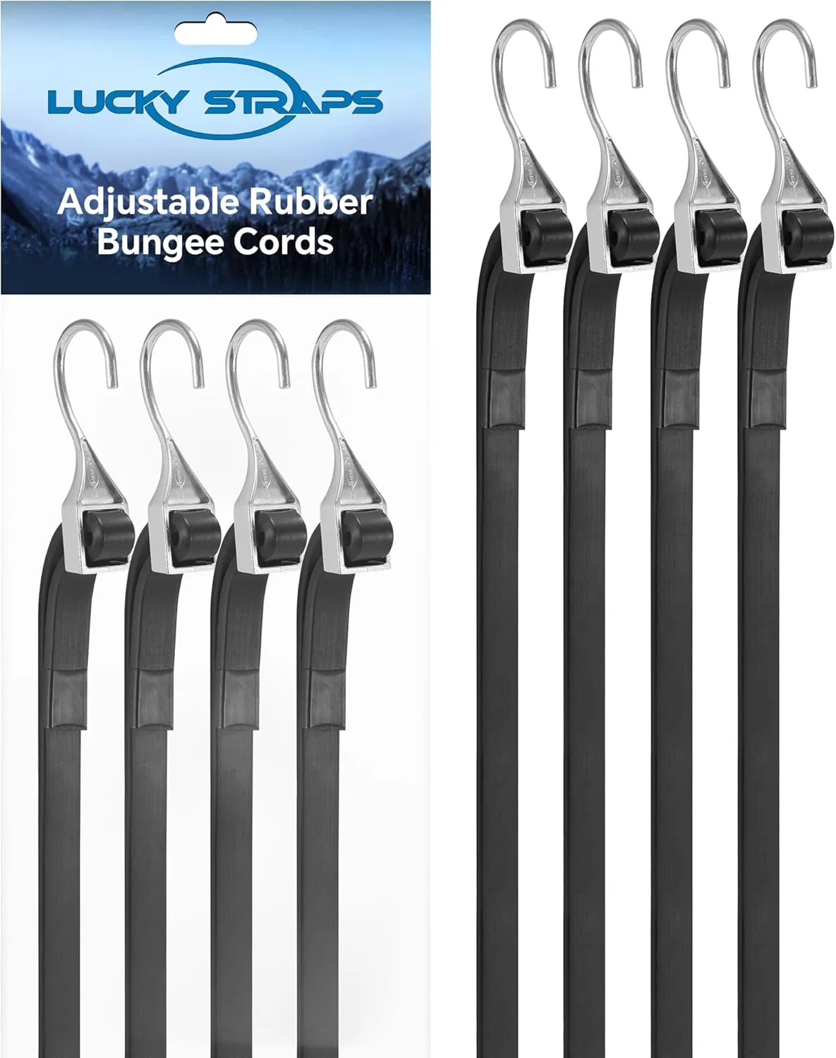 36 Inch Adjustable Rubber Bungee Cords, Easy to Adjust from 6" to 36", Black Bungee Straps with 1.9X Stretch, Rubber Tarp Straps with Crimped S Hooks for Cargo, Tarps, Van, Truck, Motorcycle (8 Pcs)