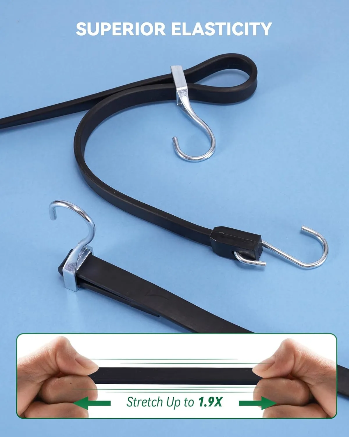 36 Inch Adjustable Rubber Bungee Cords, Easy to Adjust from 6" to 36", Black Bungee Straps with 1.9X Stretch, Rubber Tarp Straps with Crimped S Hooks for Cargo, Tarps, Van, Truck, Motorcycle (8 Pcs)