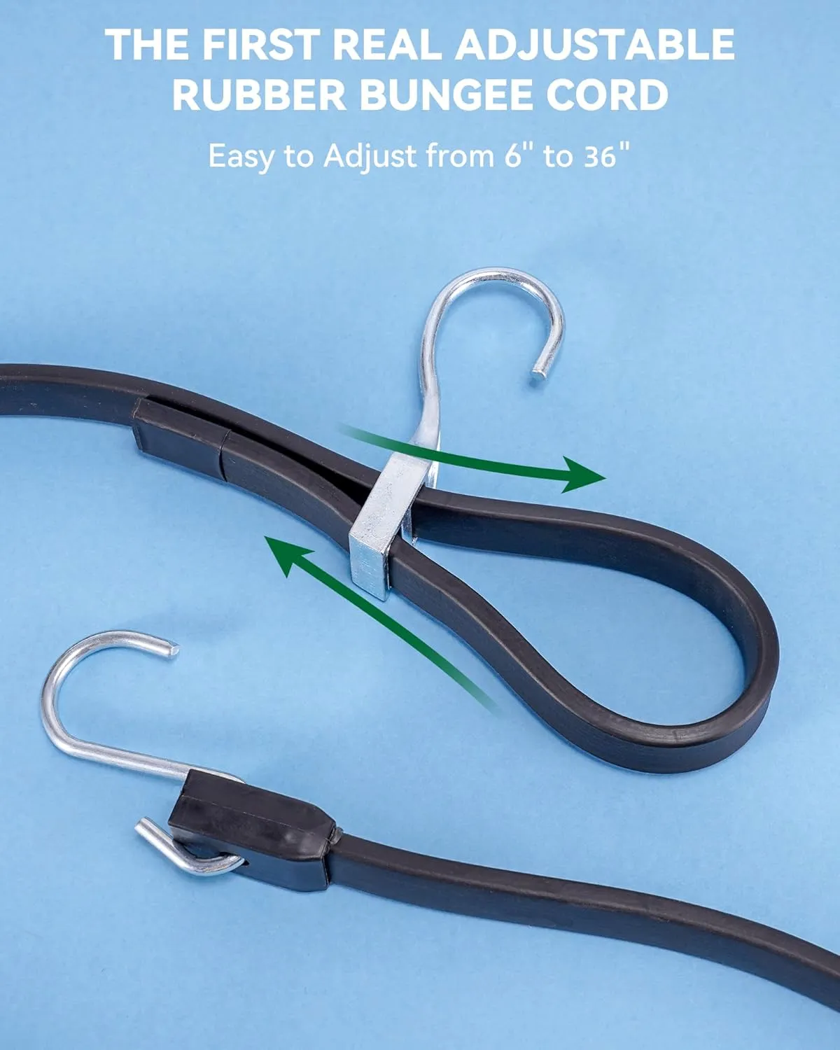 36 Inch Adjustable Rubber Bungee Cords, Easy to Adjust from 6" to 36", Black Bungee Straps with 1.9X Stretch, Rubber Tarp Straps with Crimped S Hooks for Cargo, Tarps, Van, Truck, Motorcycle (8 Pcs)