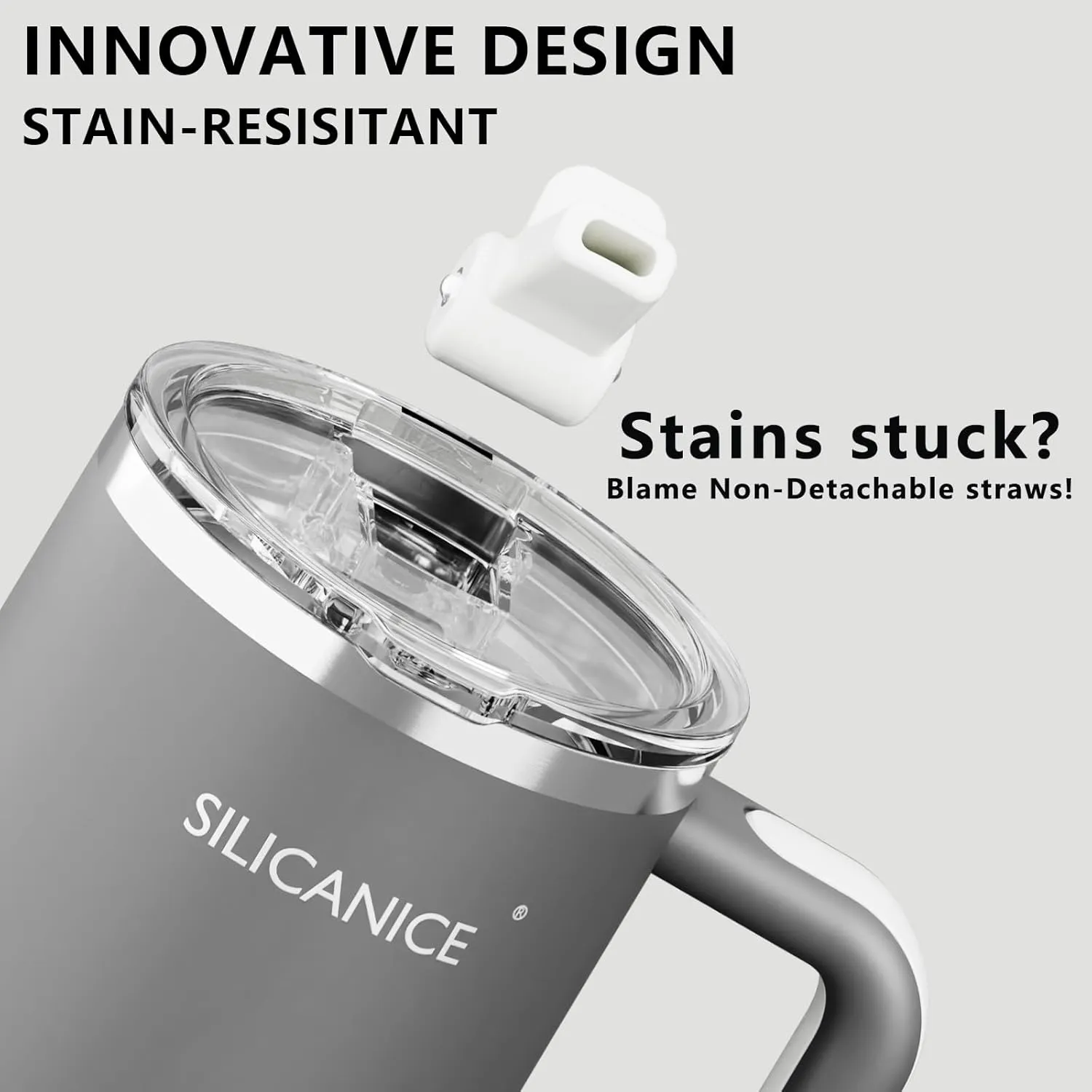 40oz Stainless Steel Insulated Tumbler,100% Leakproof Lid & Detachable Straw, Easy Clean,Stain-Resistant, Durable-Coat ,Ergonomic Grip handle, Car Holder/Bag Friendly for Travel/Gym/School (grey)