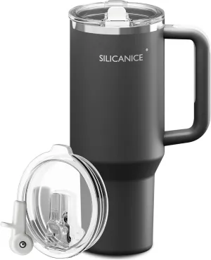 40oz Stainless Steel Insulated Tumbler,100% Leakproof Lid & Detachable Straw, Easy Clean,Stain-Resistant, Durable-Coat ,Ergonomic Grip handle, Car Holder/Bag Friendly for Travel/Gym/School (grey)