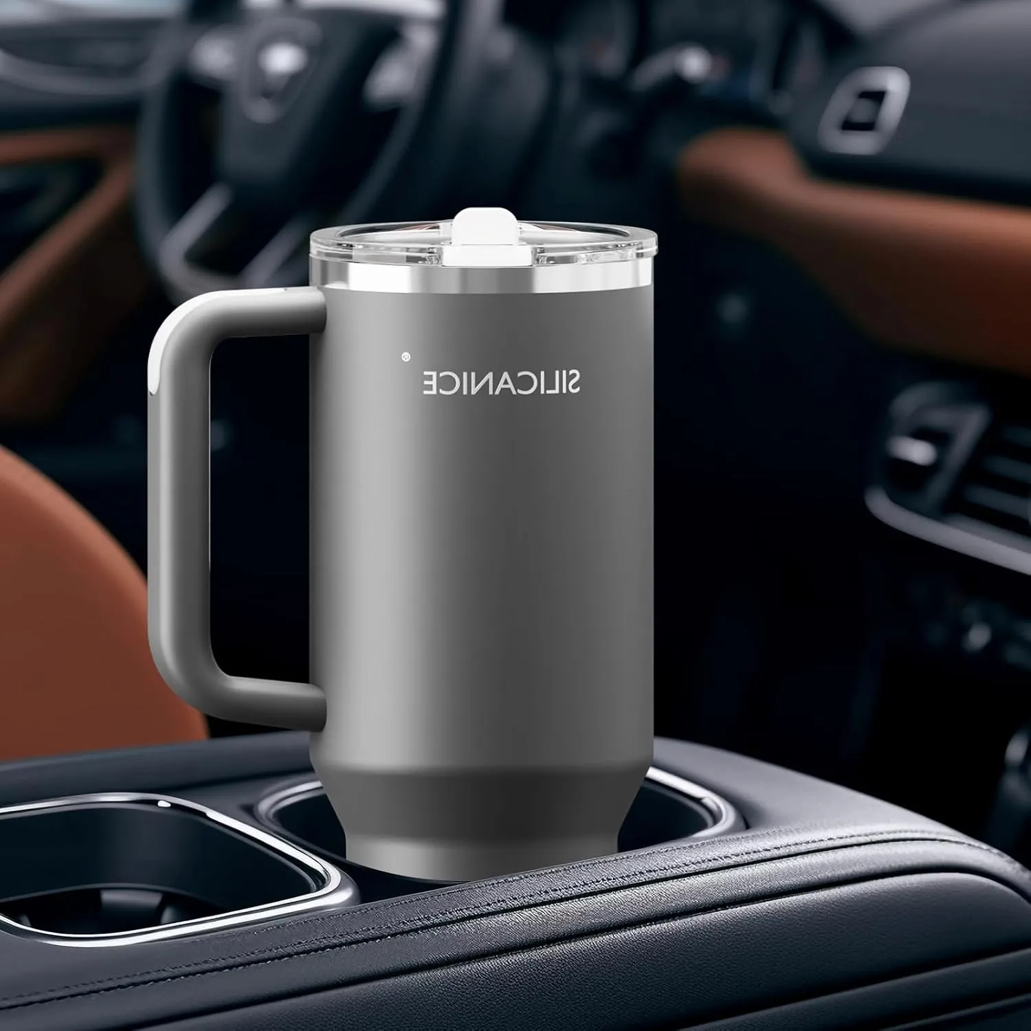 40oz Stainless Steel Insulated Tumbler,100% Leakproof Lid & Detachable Straw, Easy Clean,Stain-Resistant, Durable-Coat ,Ergonomic Grip handle, Car Holder/Bag Friendly for Travel/Gym/School (grey)