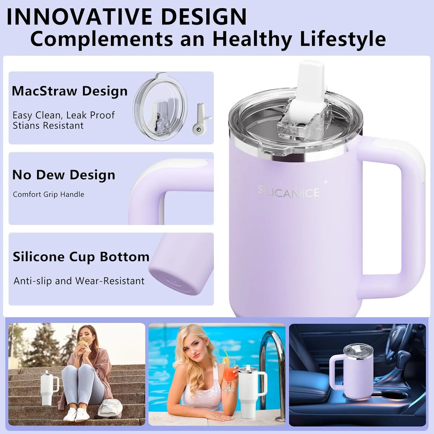 40oz Stainless Steel Insulated Tumbler,100% Leakproof Lid & Detachable Straw, Easy Clean,Stain-Resistant, Durable-Coat ,Ergonomic Grip handle, Car Holder/Bag Friendly for Travel/Gym/School (purple)