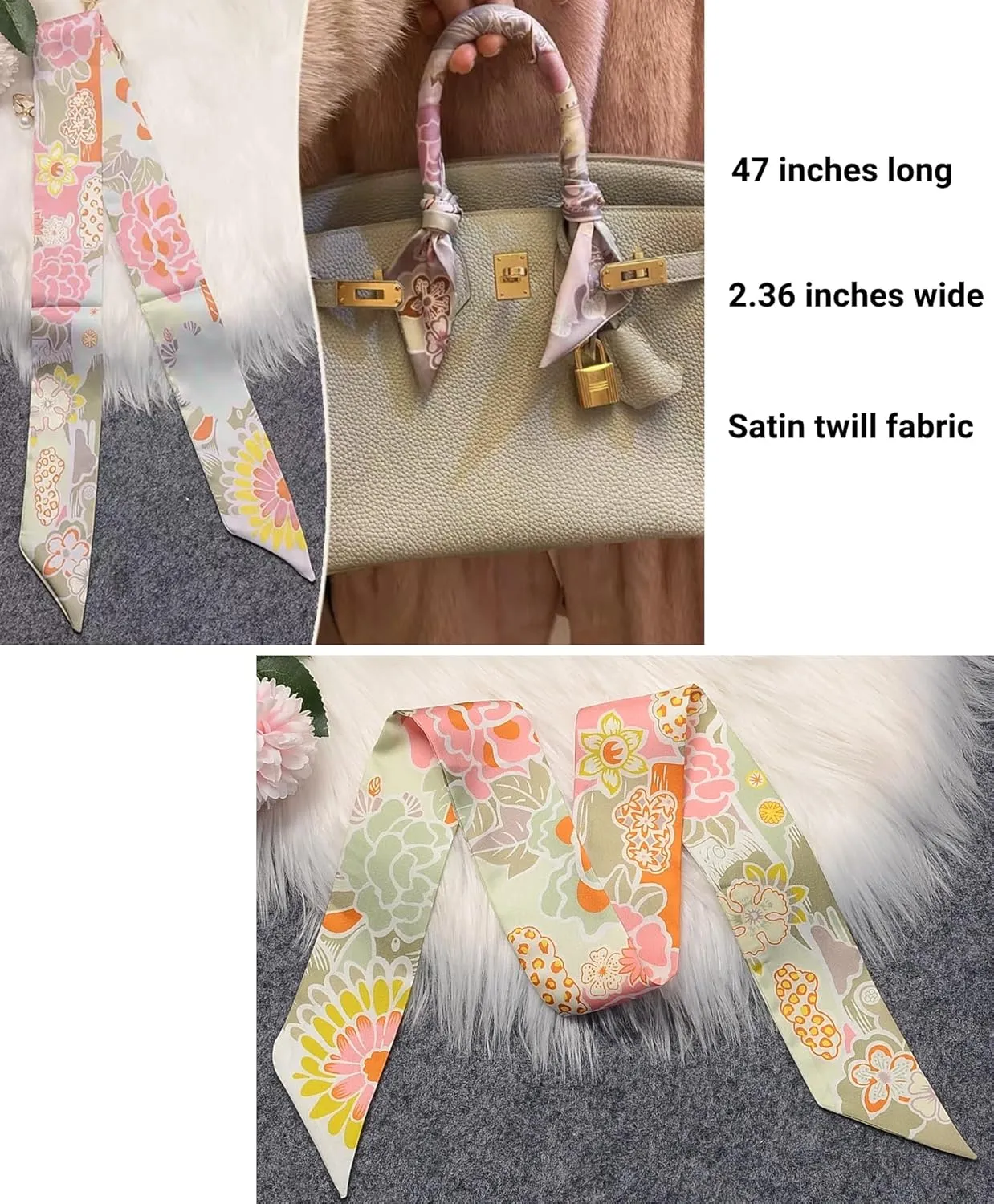 4/6/8/10 pieces hair ribbon scarf set fashion ribbon scarf for hair handbag handle scarf purse scarf for women