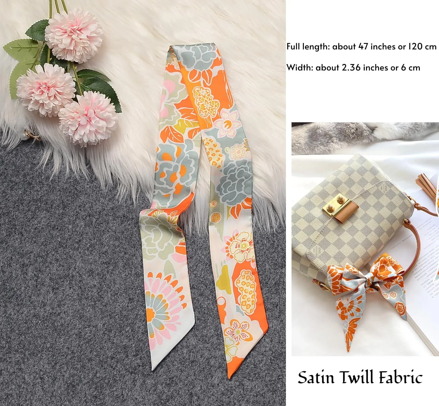 4/6/8/10 pieces hair ribbon scarf set fashion ribbon scarf for hair handbag handle scarf purse scarf for women