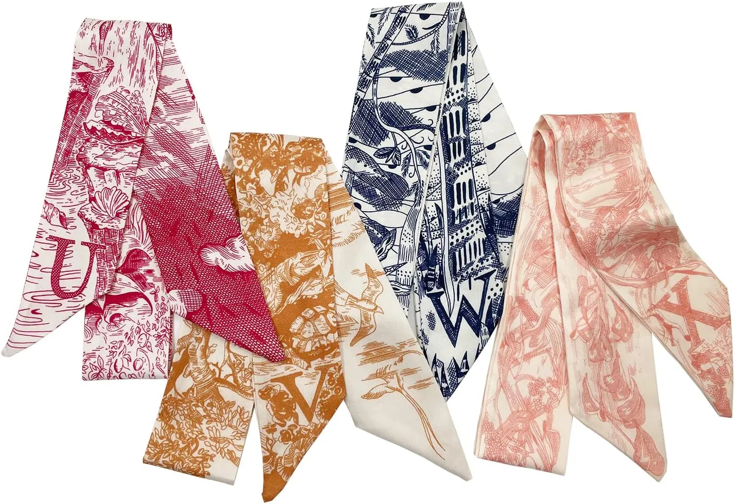 4pcs Purse Scarf For Handbags Silk Head Scarf For Hair Fashion Skinny Scarf For Women Long Neckerchief