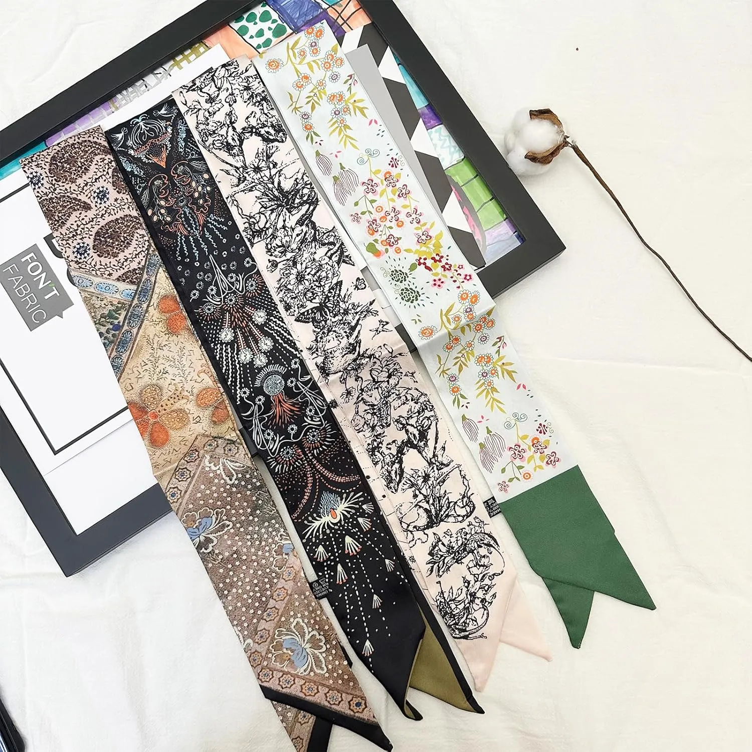 4pcs Purse Scarf For Handbags Silk Head Scarf For Hair Fashion Skinny Scarf For Women Long Neckerchief